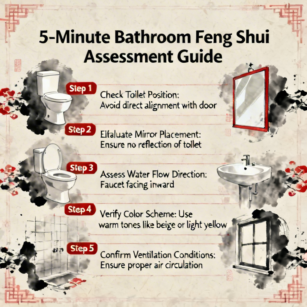 Step-by-step visual guide for the 5-minute bathroom feng shui assessment