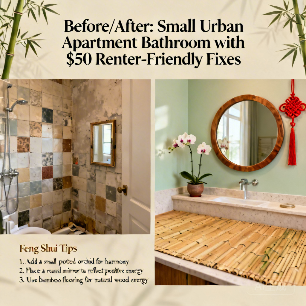 Photo gallery: Before/after of a small urban apartment bathroom with $50 worth of renter-friendly fixes
