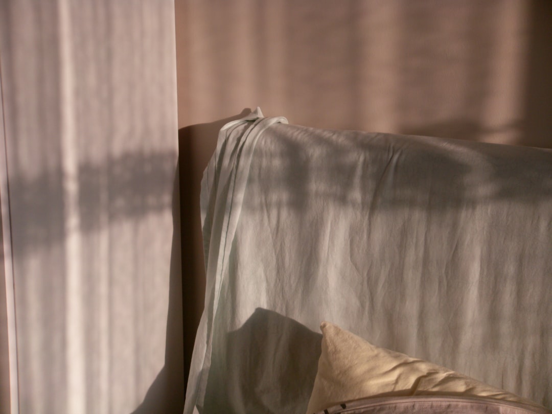 Sunlight casts shadows on a draped sofa.