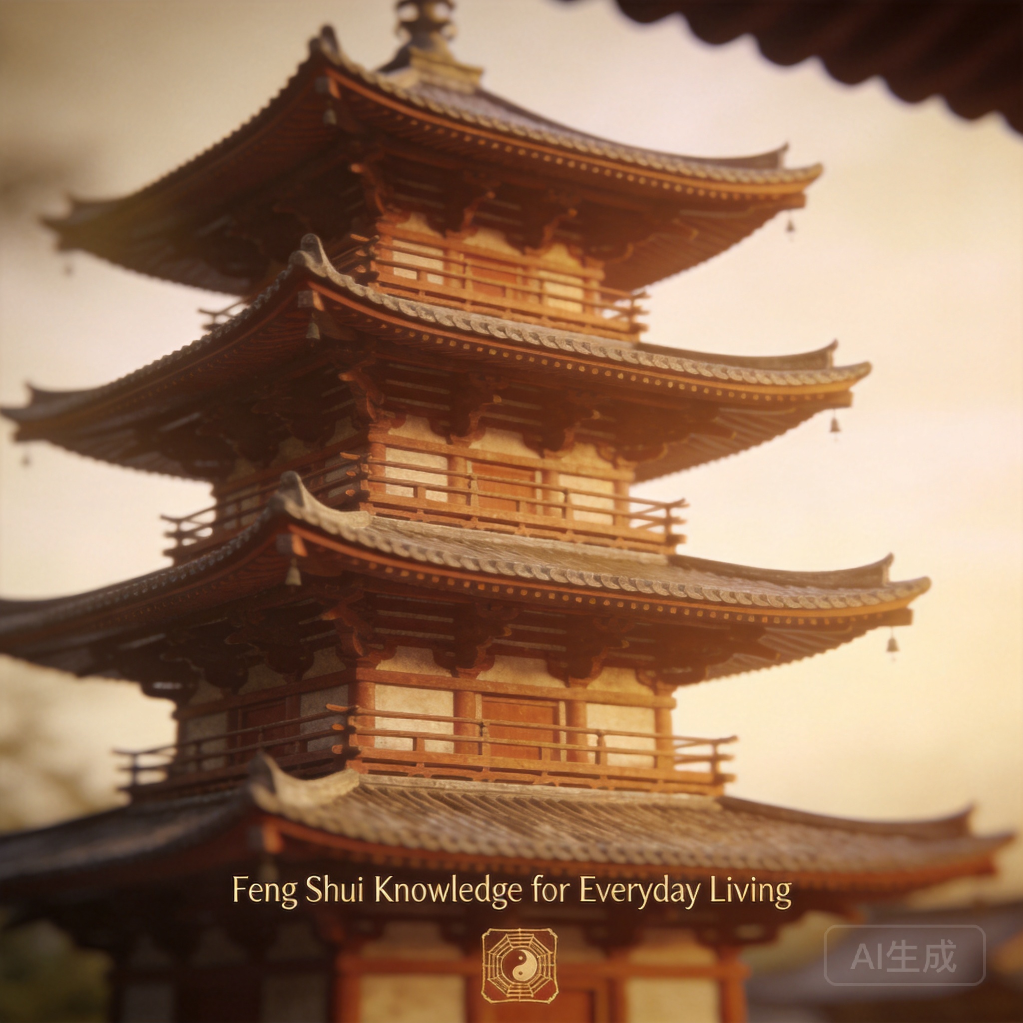 Close-up shot of the five-story pagoda at Horyu-ji, highlighting the five tiered layers corresponding to the five feng shui elements