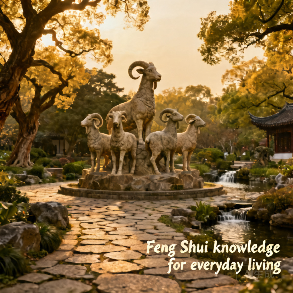 Photo of the Five Rams Statue, the park’s core auspicious landmark