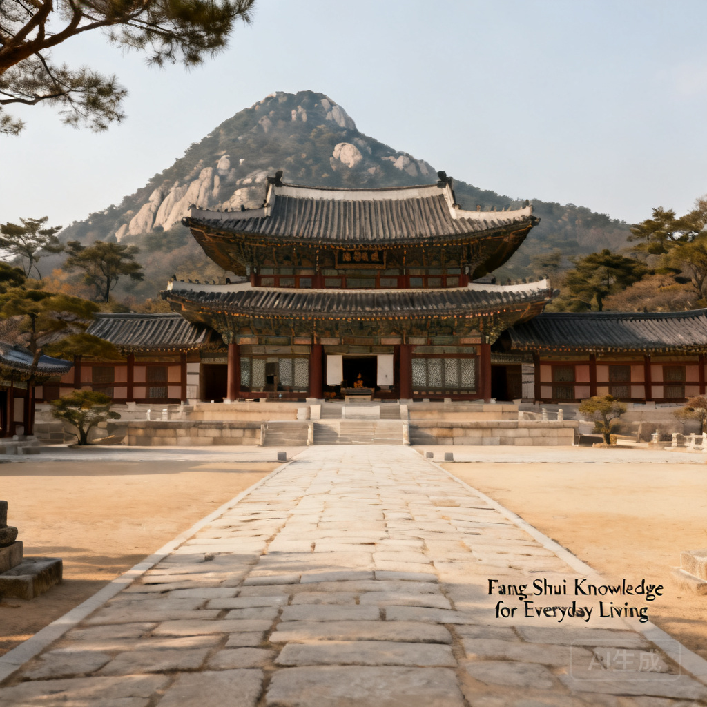 A panoramic view of Changdeokgung Palace complex from the southern approach, with Bukhansan Mountain visible rising directly behind the main throne hall