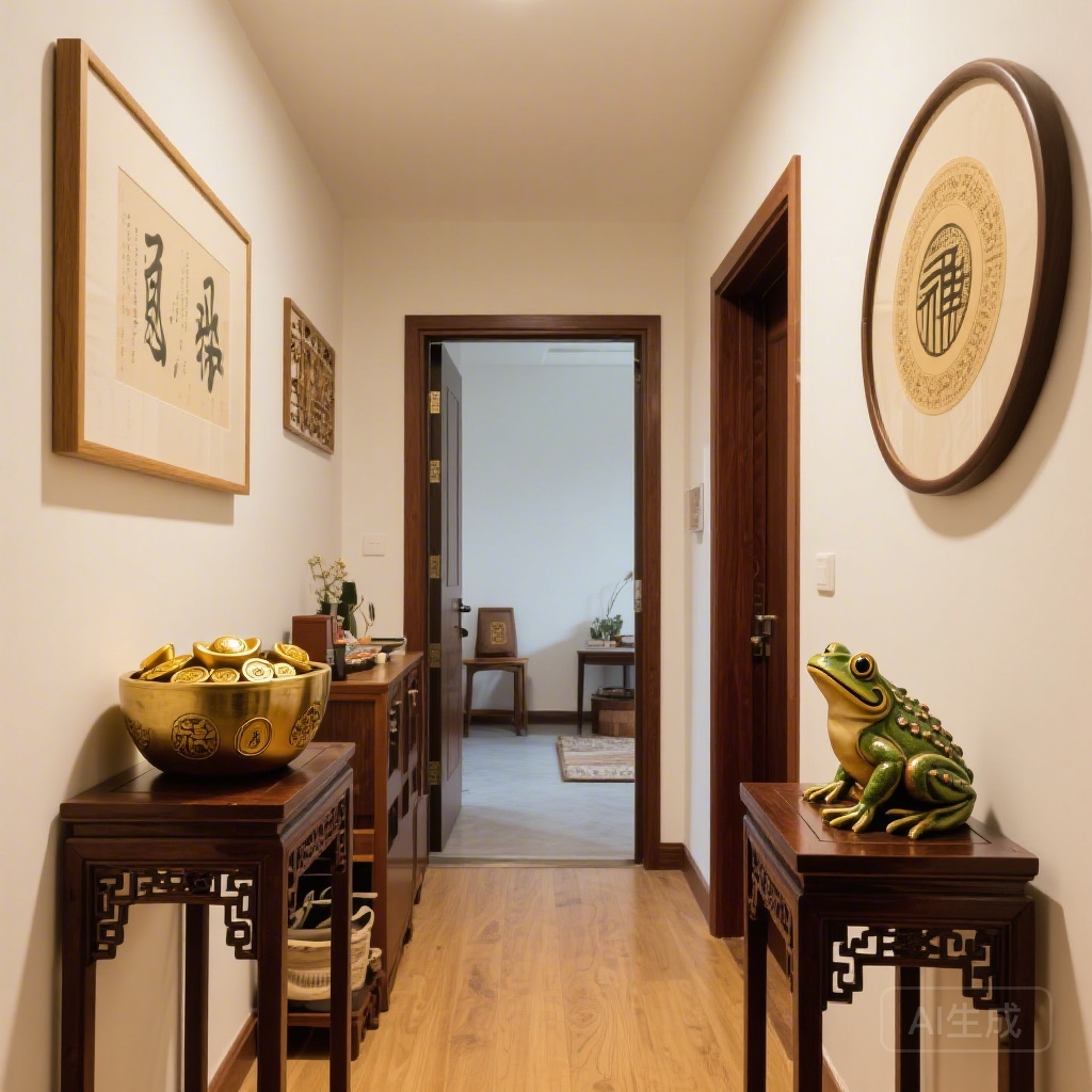 Photo: Small studio entryway with both wealth bowl and money frog, no clutter and clear walking space