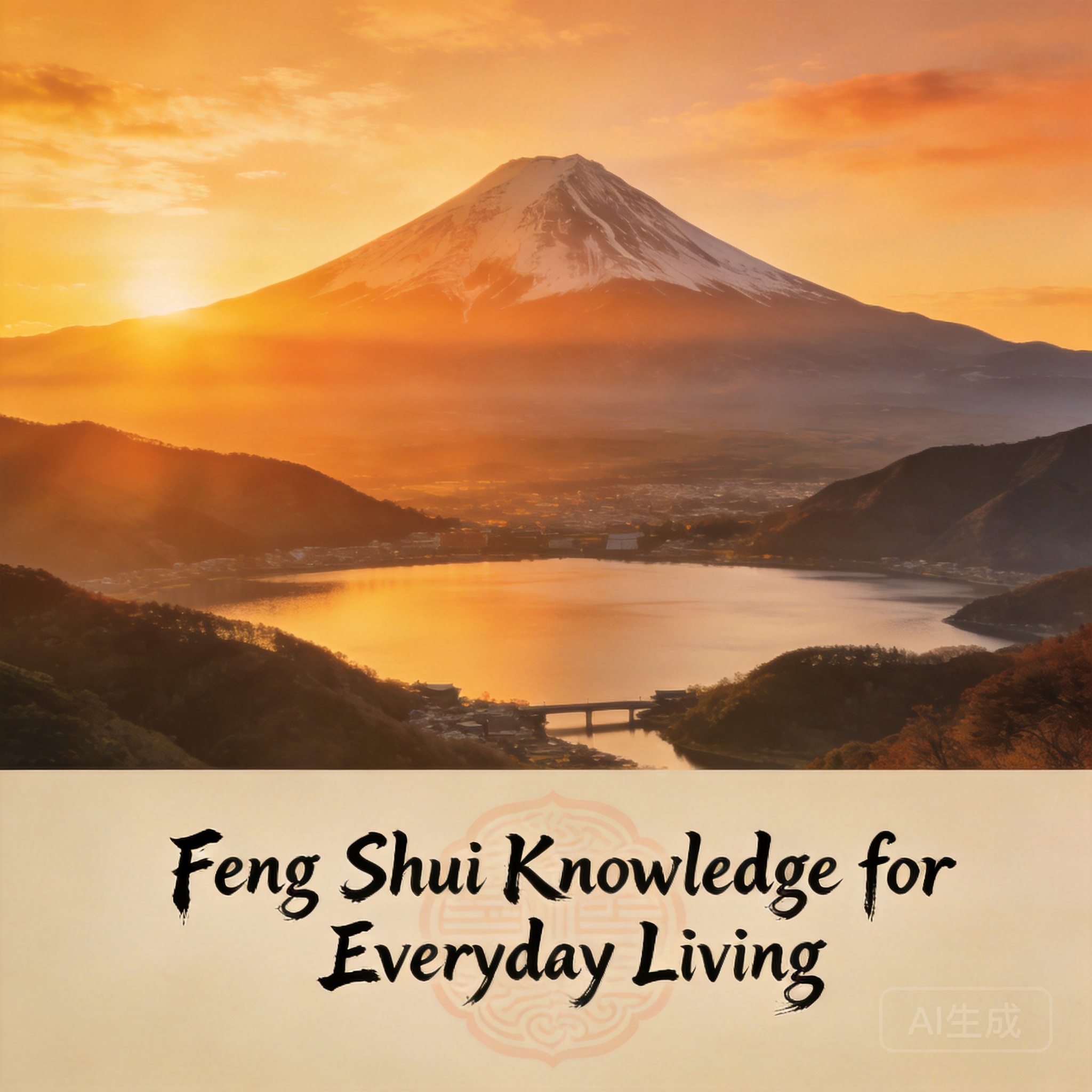 Wide panoramic shot of Fujisan at sunrise with Lake Kawaguchi in the foreground, framed by surrounding low mountain ranges