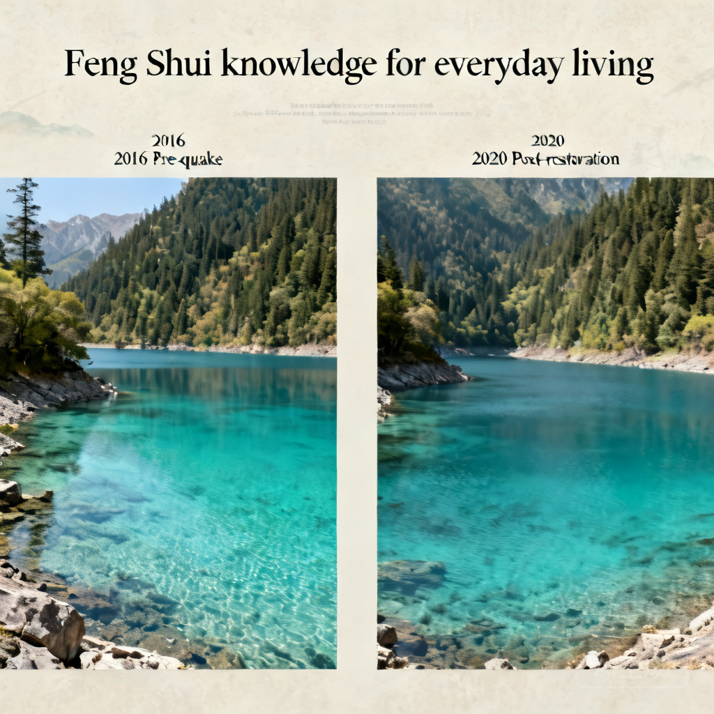 Side-by-side photo of Jiuzhaigou’s Sparkling Lake in 2016 (pre-quake) and 2020 (post-restoration) showing full recovery of the lake’s turquoise color and surrounding forest