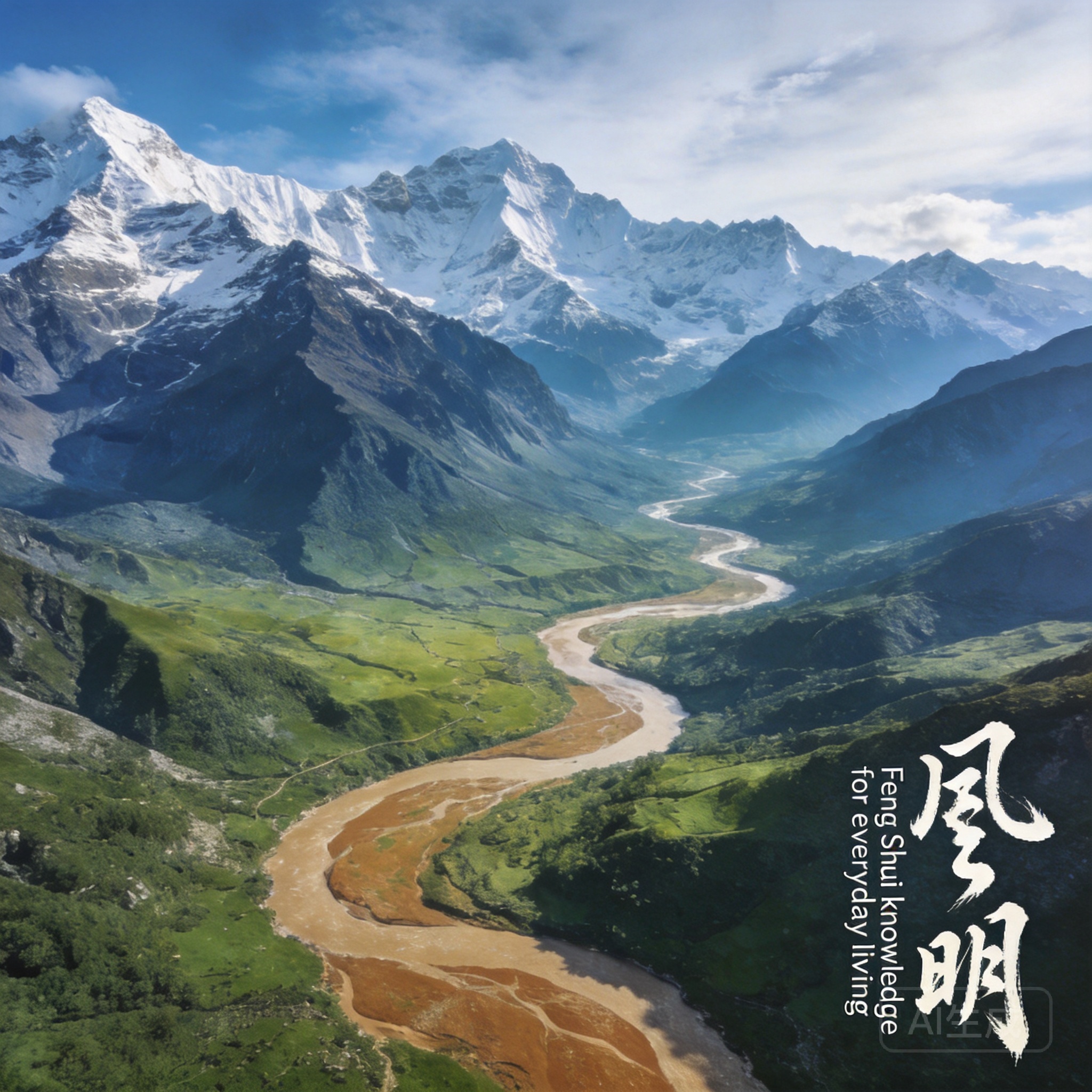 大喜馬拉雅國家公園保護區廣闊空拍畫面，可見北側積雪覆蓋的山峰、南側翠綠的山谷，以及蜿蜒橫貫整片地貌的河流水系