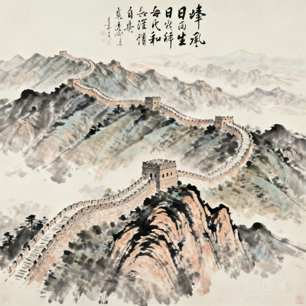 Aerial shot of the Great Wall winding along Yanshan Mountain ridges, showing no alteration of the natural mountain shape below the wall structure