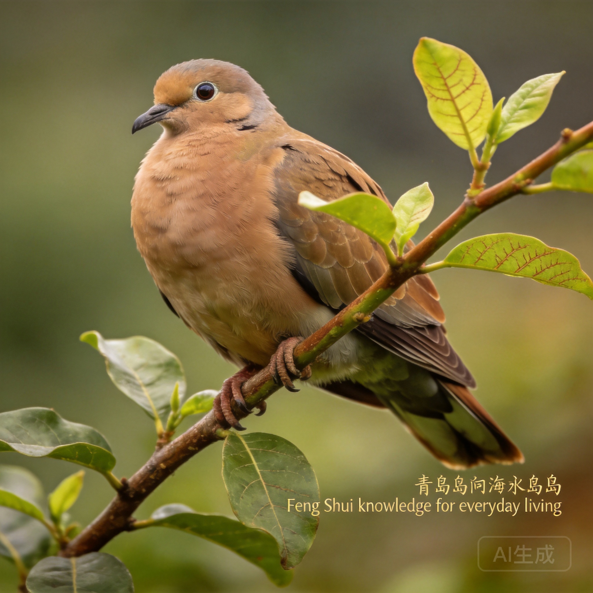 Close-up shot of Henderson Island’s native endemic Henderson fruit dove perched on a native plant branch in the island’s interior plateau