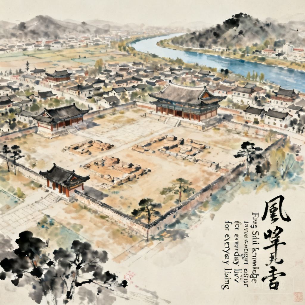 Aerial panoramic shot of Kaesong’s historic core, with Manwoldae Palace ruins in the northern section and Ryesong River visible to the south
