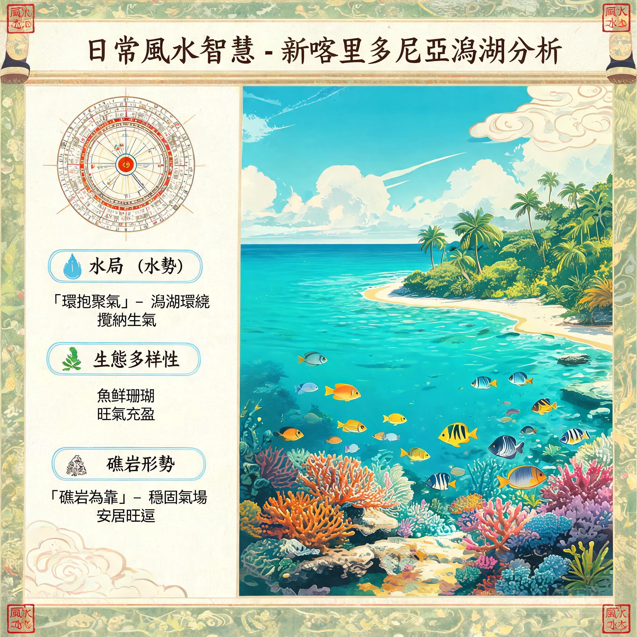 風水生活知識插圖：新喀里多尼亞潟湖珊瑚礁多樣性生態系統風水分析
