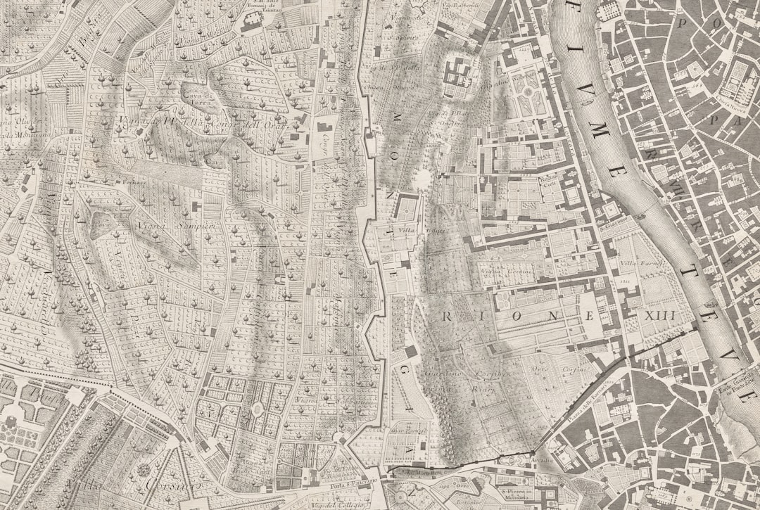 Old map showing a fortified city and river