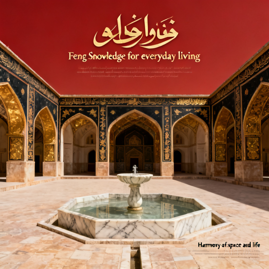 Ground-level shot of the Masjed-e Jāmé central courtyard, showing the four arched iwans on each side and the central marble water fountain