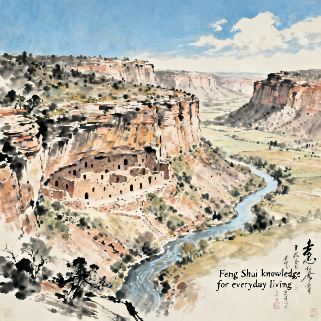 Aerial panoramic shot of Mesa Verde’s cliff dwellings set against surrounding mesas and the Mancos River valley, taken on a clear sunny day