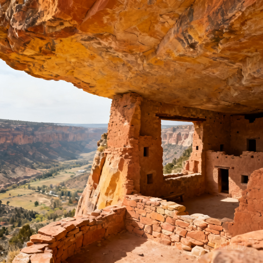 Close-up shot of Cliff Palace’s south-facing opening, showing the overhanging cliff sheltering the dwelling and unobstructed views of the valley below