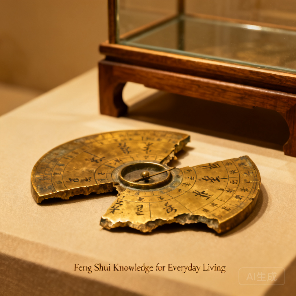 Photograph of a surviving Tang dynasty luopan compass fragment found in the Mogao Caves’ hidden library cave, on display at the Dunhuang Academy museum
