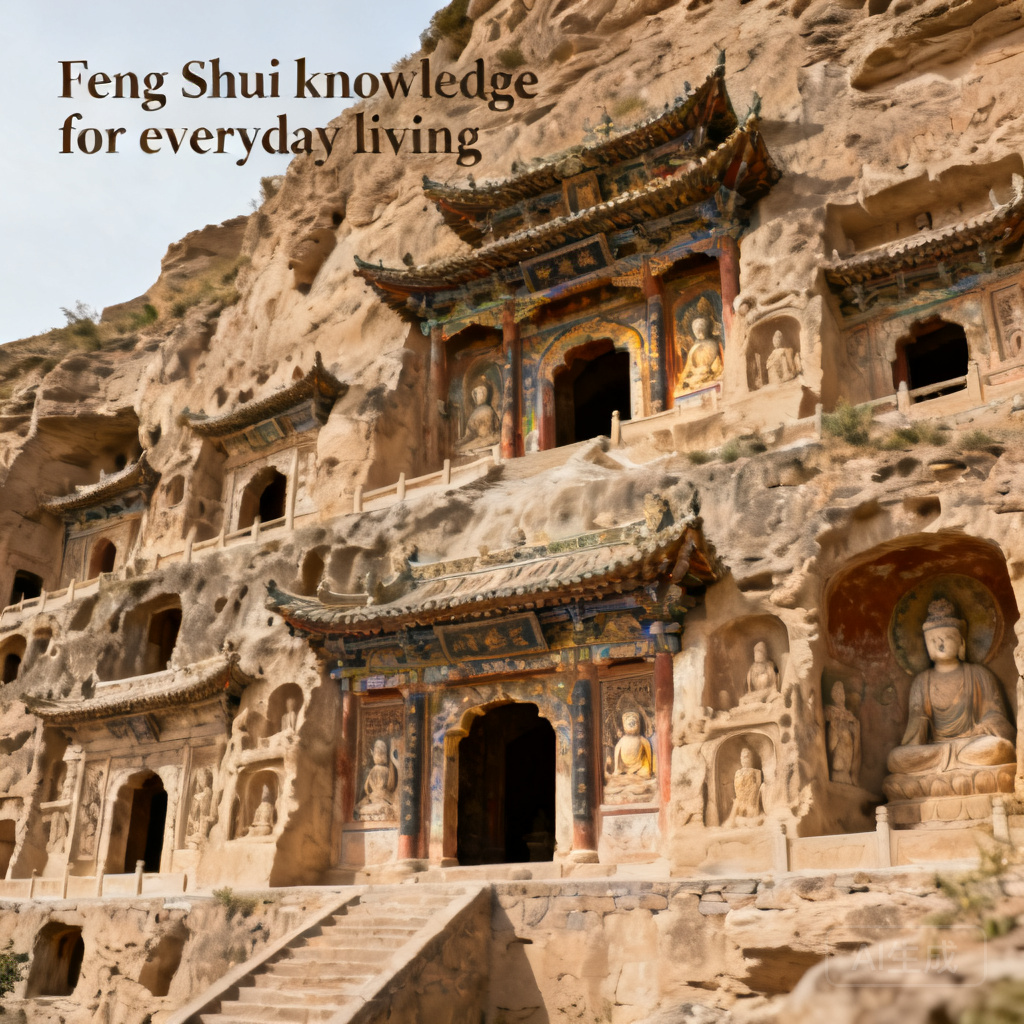 Close-up shot of the tiered cave layout on the Mogao Caves cliff face, with larger, more ornate cave entrances visible at the mid-slope level where qi concentration is highest