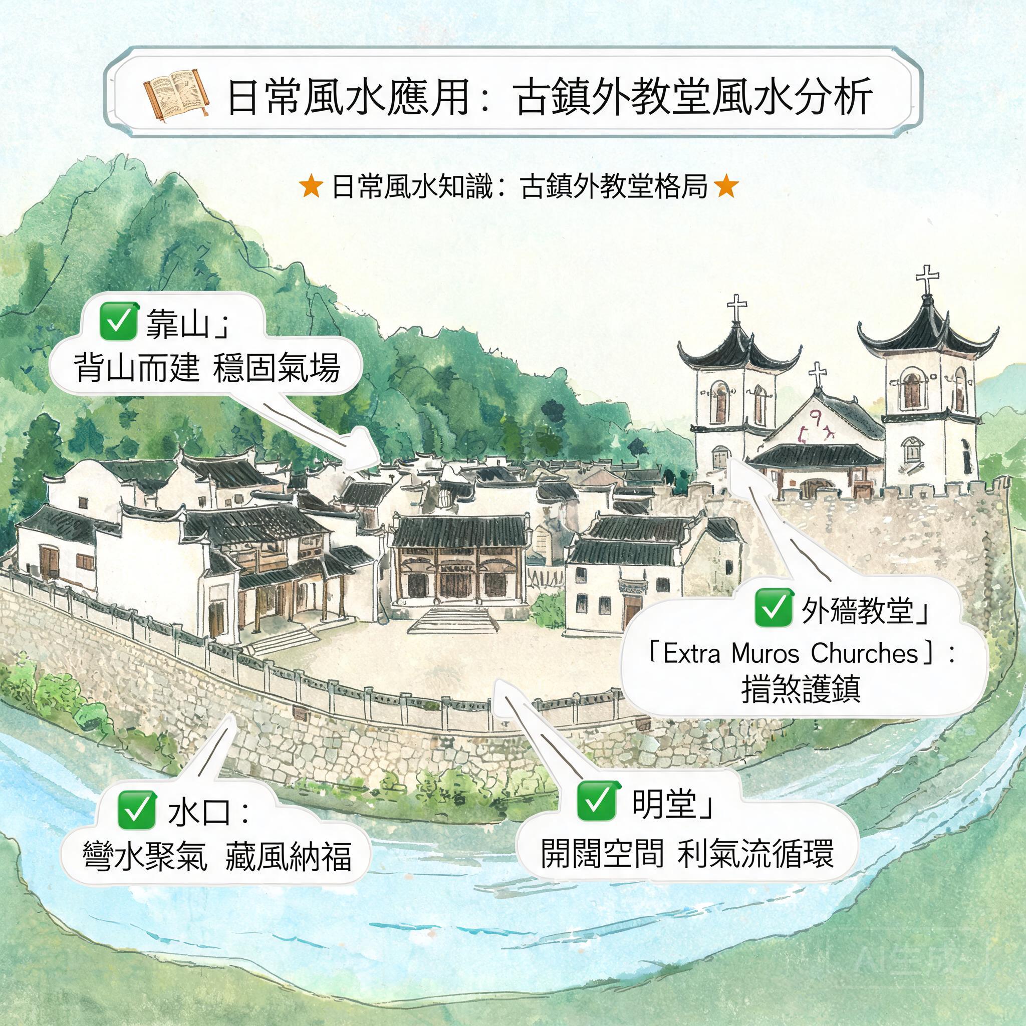日常風水知識插圖:阿維拉老城與城外教堂整體風水分析
