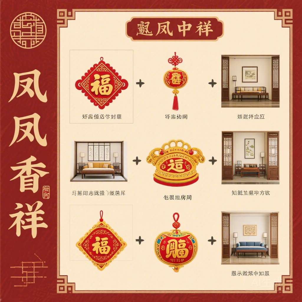 Quick reference graphic showing placement spots for lucky ornaments by room, no complicated terminology