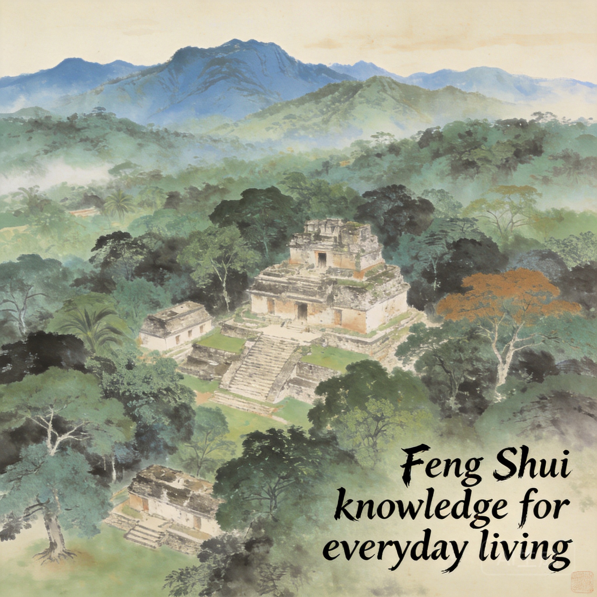 空拍全景拍攝帕倫克遺址從雨林中露出，北側背景可見恰帕斯馬德雷山脈