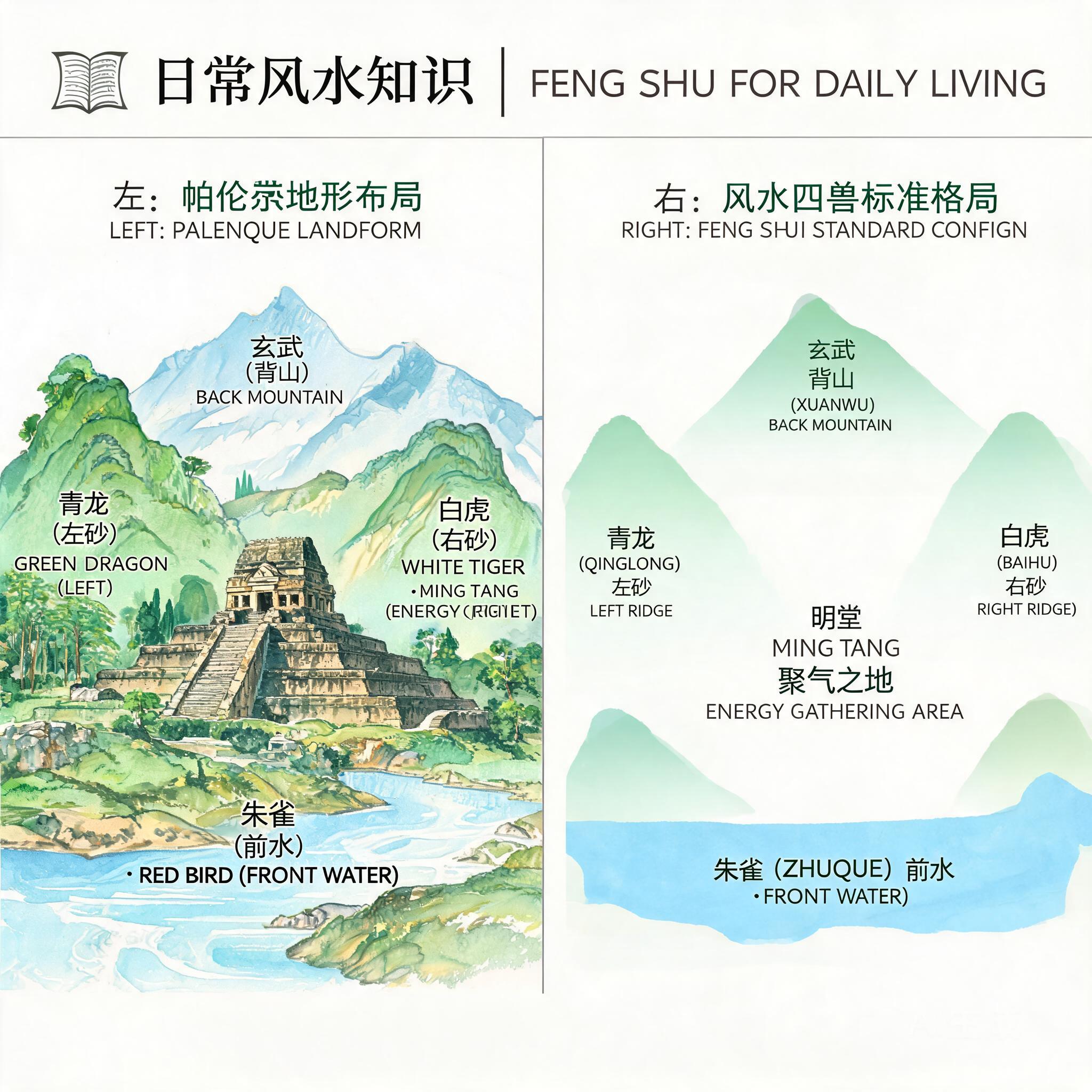 帕連奎地形布局與傳統形派風水四靈獸配置對照圖