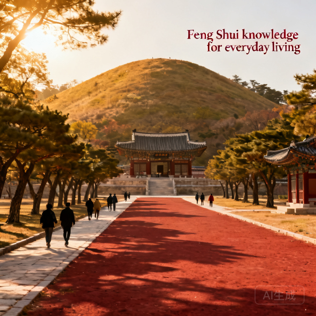 Wide shot of Geonwonneung tomb grounds on a sunny day, with visitors walking the tree-lined paths leading to the tomb mound