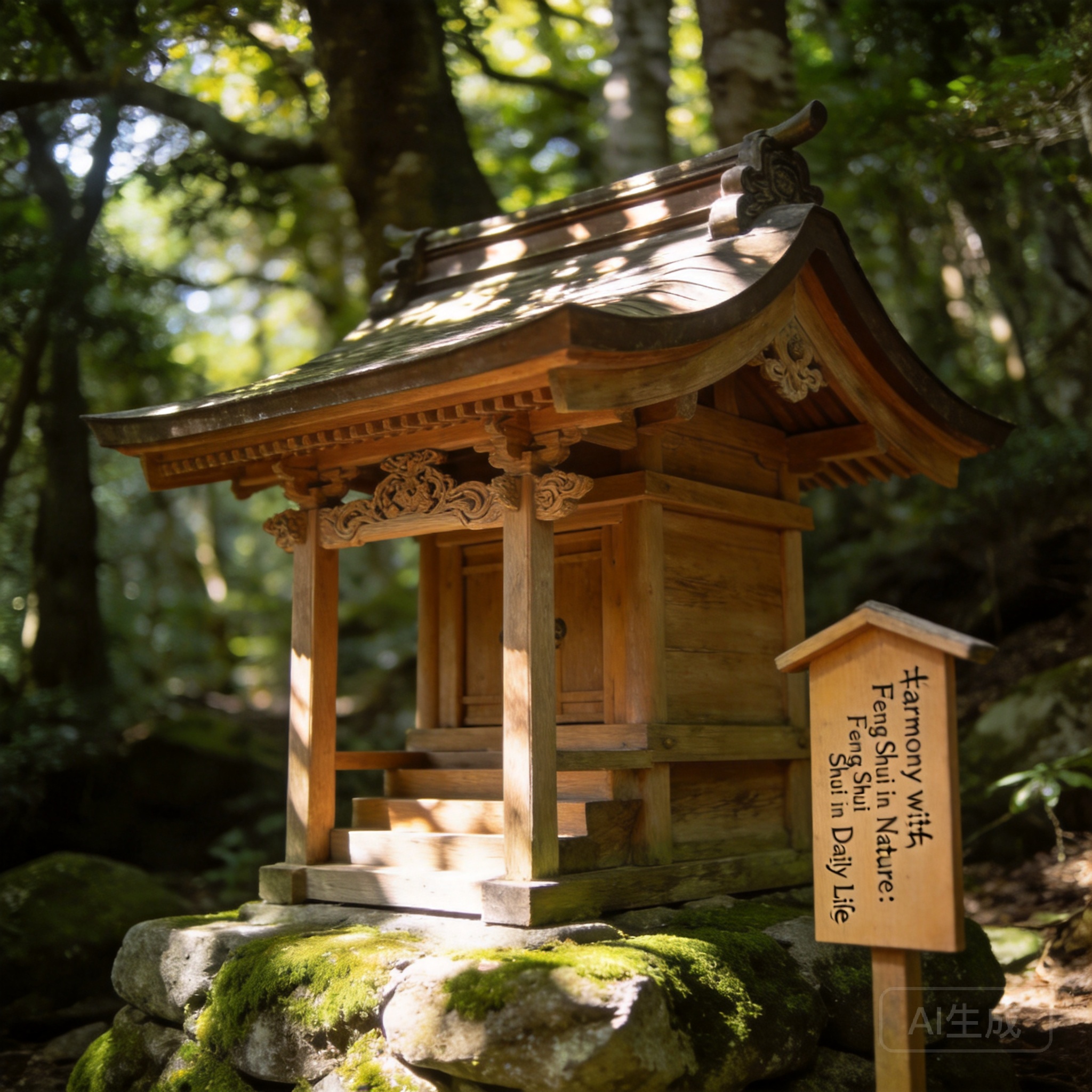 Close-up shot of the simple wooden Okitsu-gū shrine on Okinoshima, nestled in the island’s old-growth forest with no surrounding buildings, roads, or utility lines