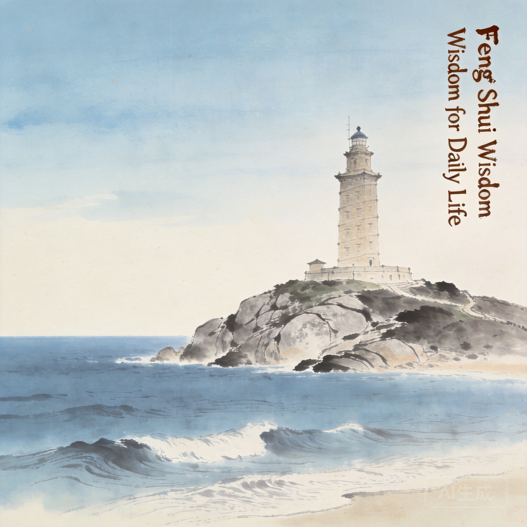 Wide shot of the Tower of Hercules perched on its granite hill, with the Atlantic Ocean stretching to the horizon in the foreground