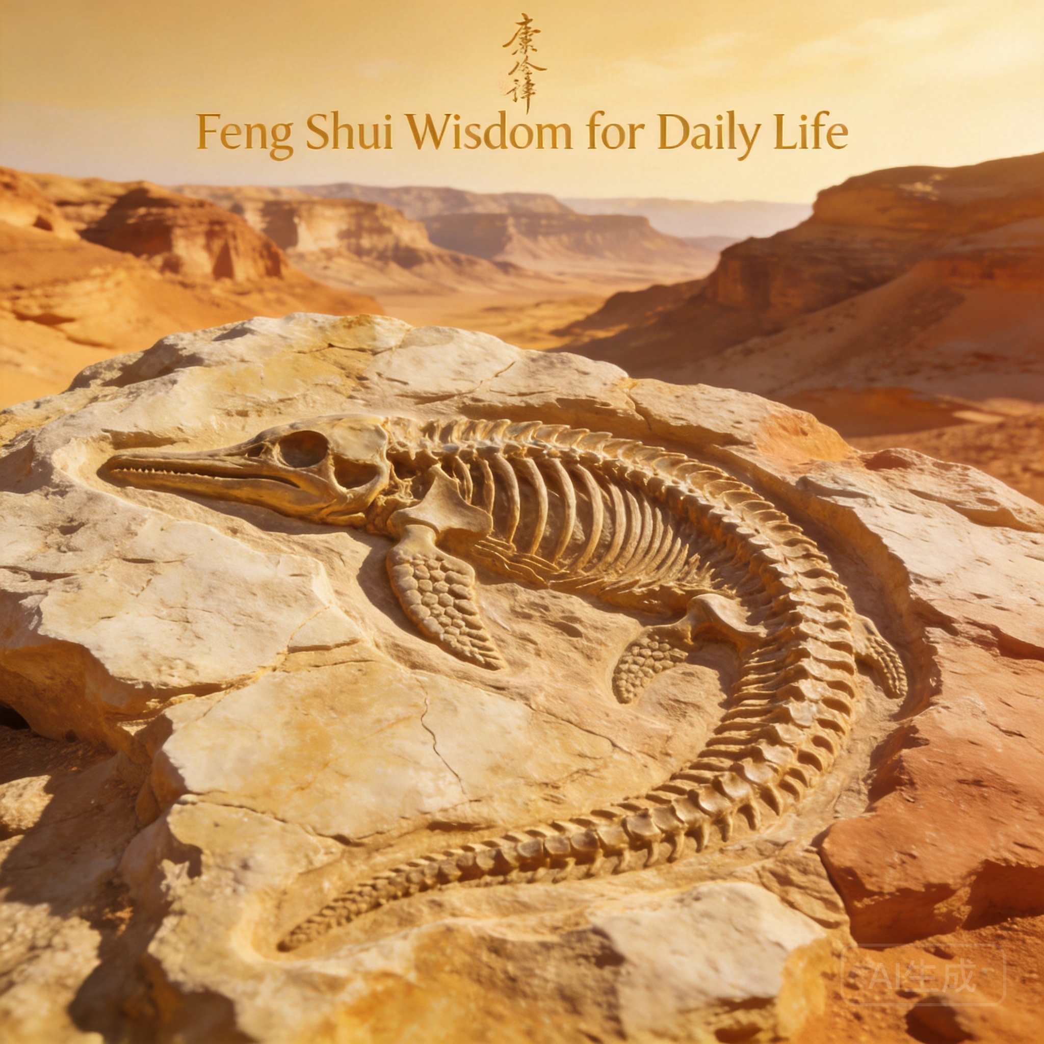 Close-up shot of a fully intact Basilosaurus fossil embedded in Wadi Al-Hitan’s limestone bedrock, with the valley’s plateau formations visible in the background