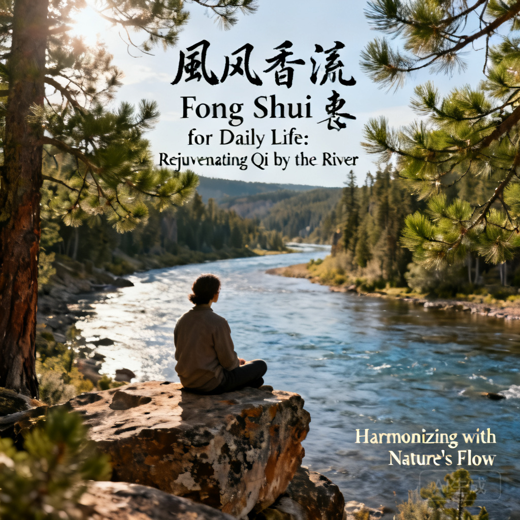 Photo of a visitor sitting on a rock overlooking the Yellowstone River surrounded by pine trees, capturing the calm, rejuvenating energy of the park’s high-qi zones